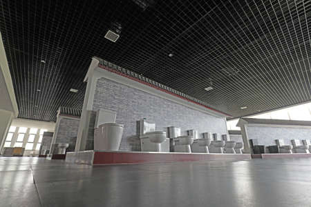 The exhibition hall of sanitary ceramic products is in a factory, North Chinaのeditorial素材