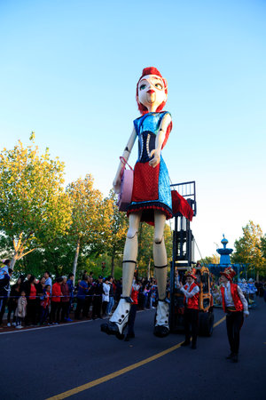 Tangshan City, China - October 6, 2018: Giant doll sculpture parade in the park, Tangshan City,...