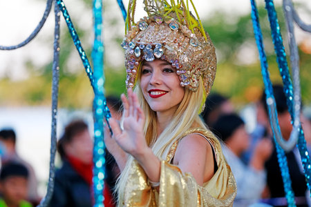 Tangshan City, China - October 7, 2018: Amorous performance of foreign circus in a park, Tangshan City, Hebei Province, Chinaのeditorial素材