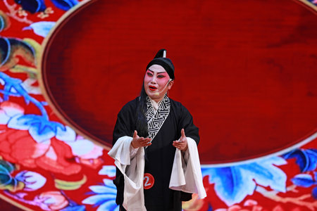 LUANNAN COUNTY, Hebei Province, China - November 17, 2019: Chinese Pingju performance on stage.のeditorial素材