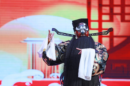 LUANNAN COUNTY, Hebei Province, China - November 17, 2019: Chinese Pingju performance on stage.のeditorial素材