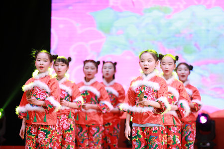 LUANNAN COUNTY, Hebei Province, China - January 1, 2020: Chinese children's dance performance on stage.のeditorial素材