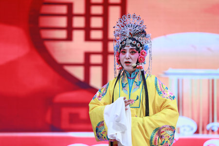 LUANNAN COUNTY, Hebei Province, China - November 17, 2019: Chinese Pingju performance on stage.のeditorial素材