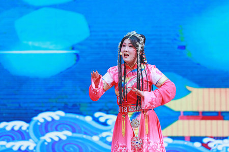 LUANNAN COUNTY, Hebei Province, China - November 17, 2019: Chinese Pingju performance on stage.のeditorial素材