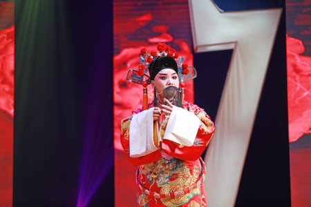LUANNAN COUNTY, Hebei Province, China - December 30, 2019: Traditional Chinese Peking Opera on stage.のeditorial素材