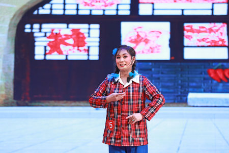LUANNAN COUNTY, Hebei Province, China - November 17, 2019: Chinese Pingju performance on stage.のeditorial素材