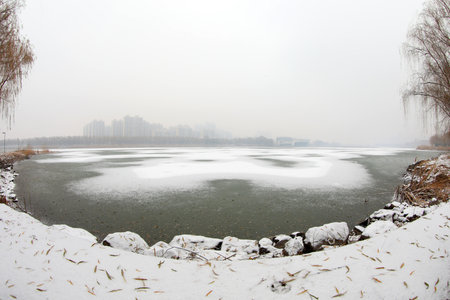 Natural scenery of rivers in winter, North Chinaの写真素材