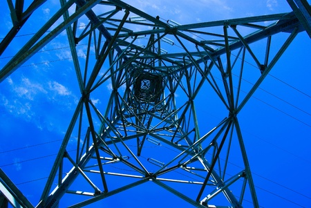 This is an electric pylon seen by inside の写真素材