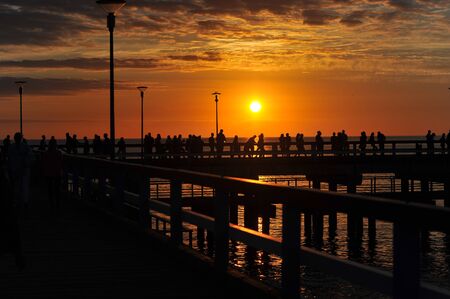 sunset on the pier in Palanga, Baltic sea.の写真素材