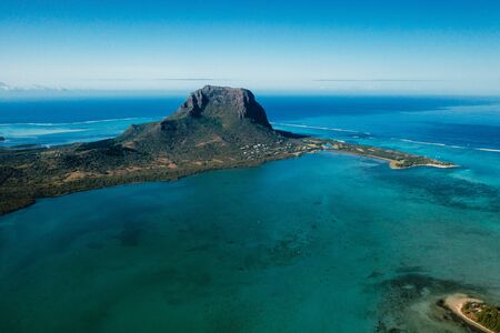 Aerial view of Le Morne Brabant mountainの写真素材