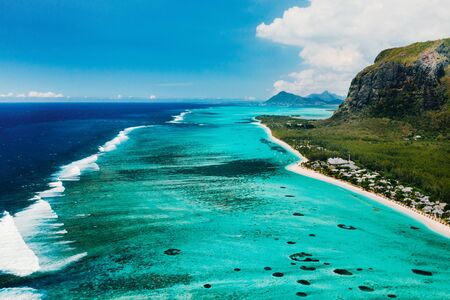 Aerial view of Le Morne Brabant mountainの写真素材
