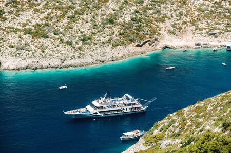 Porto Vromi on Zakinthos Island.Sights of the Zakinthos Island. Best beaches in Greece. Yachts and sea.の写真素材