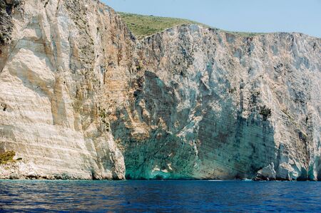 A rocky beach near the Bay of Navagio on the island of Zakynthos, Greece.