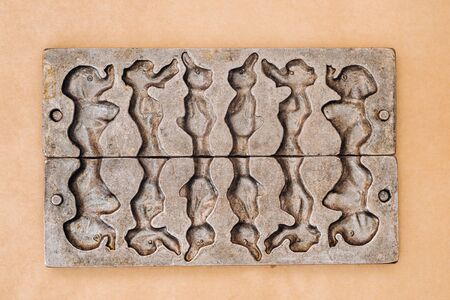 Forms for making sugar lollipops.A taste of our childhood.Rooster lollipops.Sugar caramelの写真素材