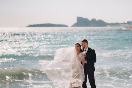 wedding couple on the French Riviera.Wedding in Provence.Bride and groom in Franceの写真素材