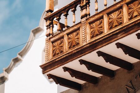 Beautiful old wooden balcony on the island of Tenerife in the Canary Islands.Spain.の写真素材
