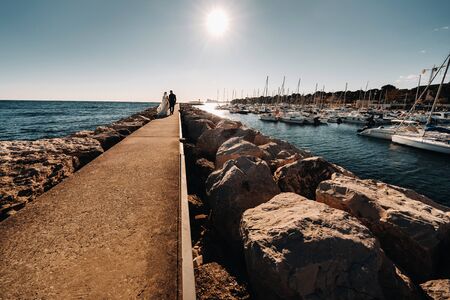 wedding couple on the French Riviera.Wedding in Provence.Bride and groom in Franceの写真素材