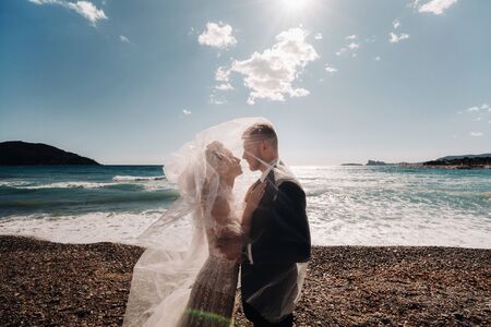 wedding couple on the French Riviera.Wedding in Provence.Bride and groom in Franceの写真素材