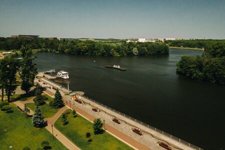 Top view of the victory Park in Minsk and the Svisloch river.A birds-eye view of the city of Minsk and the Park complex.Belarusの写真素材