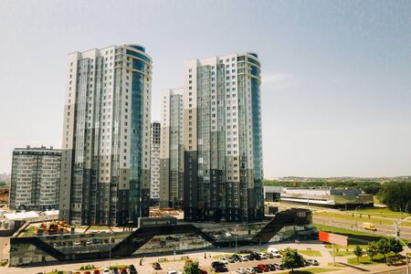 View from the height of Pobediteley Avenue in Minsk.New residential and business district in...