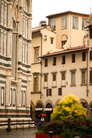 one of the courtyards of the historic center of Florence, Italy. Bottom view.Tuscany.の写真素材