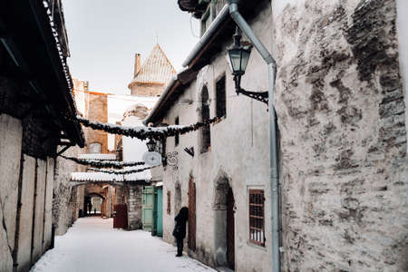 Winter View of the old town of Tallinn.Snow-covered city near the Baltic sea. Estonia.の写真素材