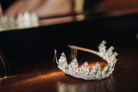 The wedding crown for the bride is on the table.の写真素材