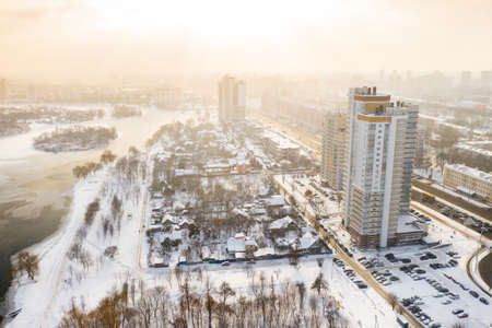 Winter river Svisloch in the center of Minsk. Belarus.の写真素材