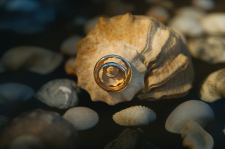 Close-up of two gold wedding rings for a wedding.