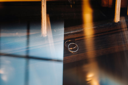 Close-up of two gold wedding rings for a wedding.