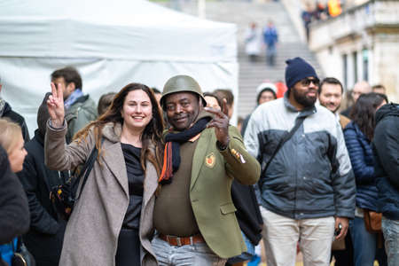 LYON, FRANCE, April 7, 2019:People on holiday in the city of Lyon and its locals, France.のeditorial素材