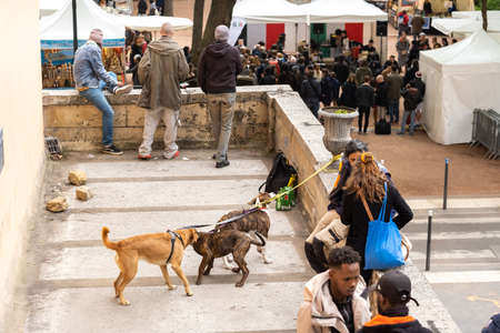 LYON, FRANCE, April 7, 2019:People on holiday in the city of Lyon and its locals, France.のeditorial素材