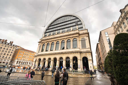 LYON, FRANCE-APRIL 7, 2019 : The Lyon Opera House is seen from the outside, city of Lyon, Rhone...