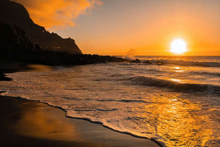 beautiful sunset in the Atlantic ocean on the island of Tenerife.Spain.の写真素材
