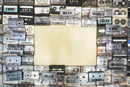 March 28,2021, Minsk, Belarus.A huge collection of audio cassettes. Retro music background.