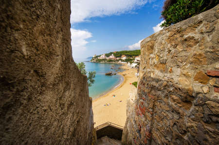 mountainside with views of the Mediterranean Sea and the beach in Castiglioncello. Italy.の写真素材