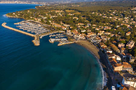 Top view of the embankment and the village of Saint-cyr-sur-mer, France.の写真素材