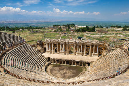 Roman amphitheater in the ruins of Hierapolis, in Pamukkale, Turkey.の写真素材
