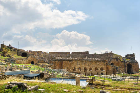 Roman amphitheater in the ruins of Hierapolis, in Pamukkale, Turkey.