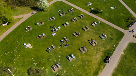 View from the height of the beach and vacationing people in Drozdy in Minsk.Belarus.