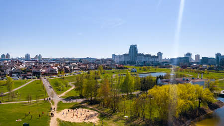 View from the height of the Drozdy district and the Minsk sports complex Minsk Arena in Minsk.Belarus.の写真素材