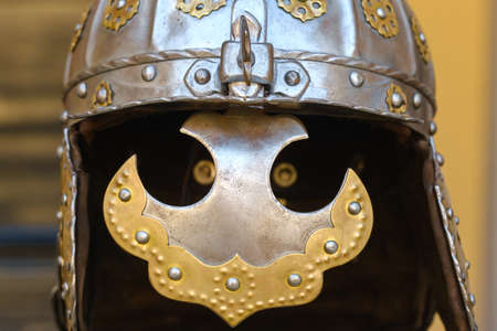 An ancient Knight's helmet with armor.A medieval concept.の写真素材