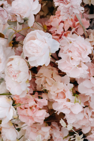 Close-up of wedding flowers.Background of pink and white roses.の写真素材