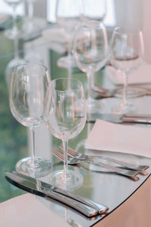 Decorated Table for a wedding reception in a restaurant .Wedding decor.の写真素材