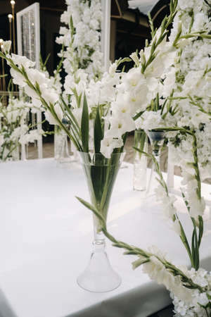 A place for a wedding ceremony on the street. Decorated wedding venue.の写真素材