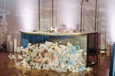 Decorated Table for a wedding reception in a restaurant .Wedding decor.の写真素材