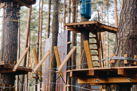 Elements of a rope town in the park. An empty rope town in the forest.の写真素材