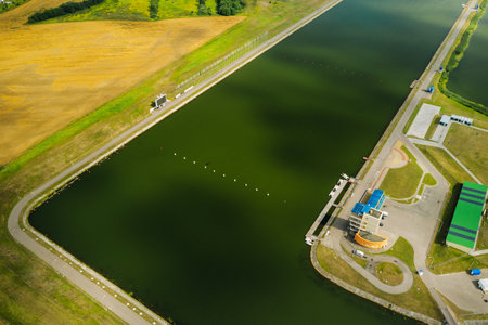Top view of the Rowing Canal in the city of Zaslavl near Minsk.Belarus.