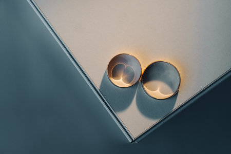Designer wedding rings lying on the surface. Two wedding rings.