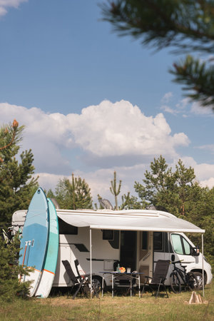 a vacation trip in a motorhome, a rest in a van.
